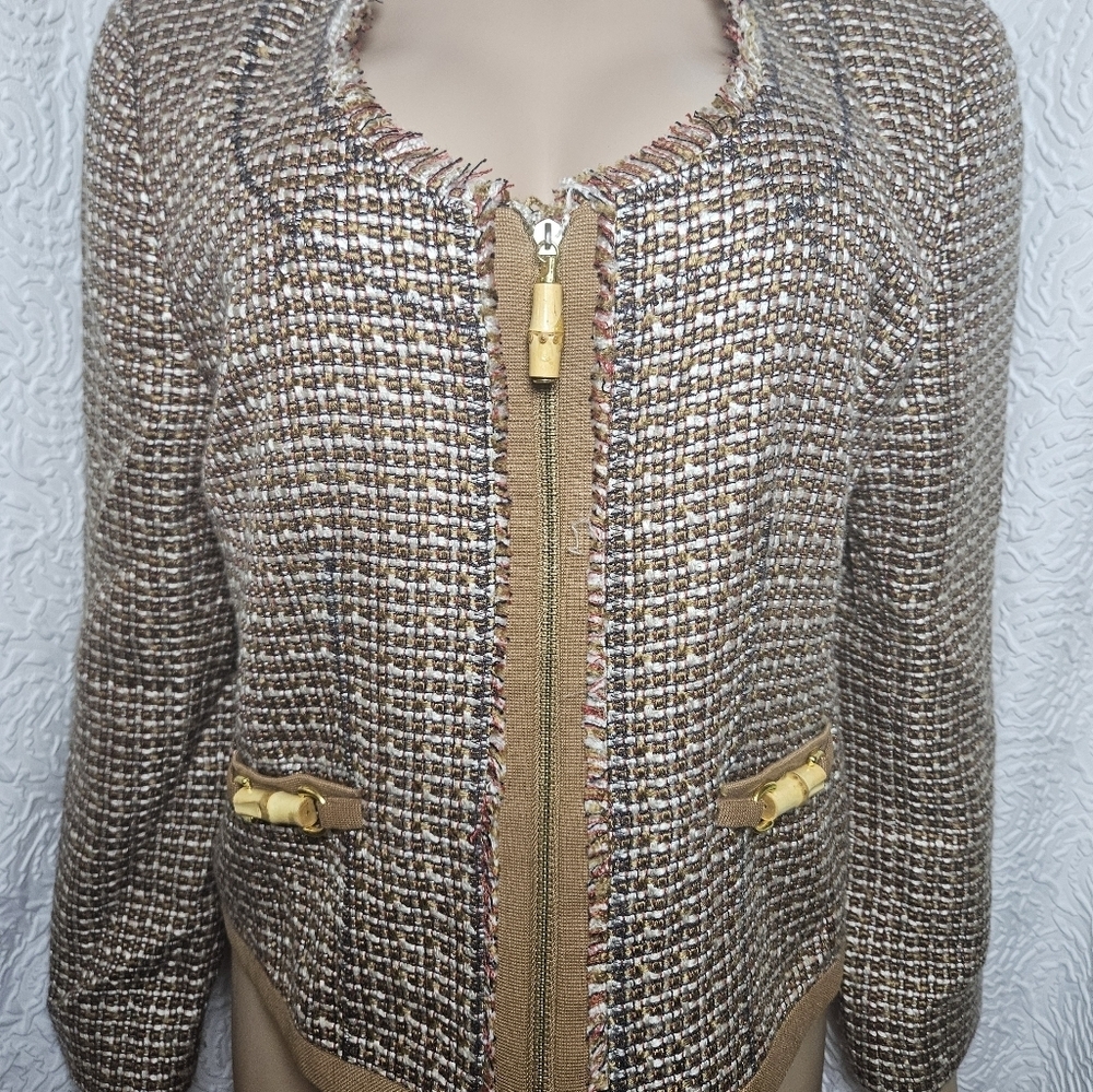 Ellen Tracy Brown and Gold Blazer with Geometric Texture - Picture 8 of 10